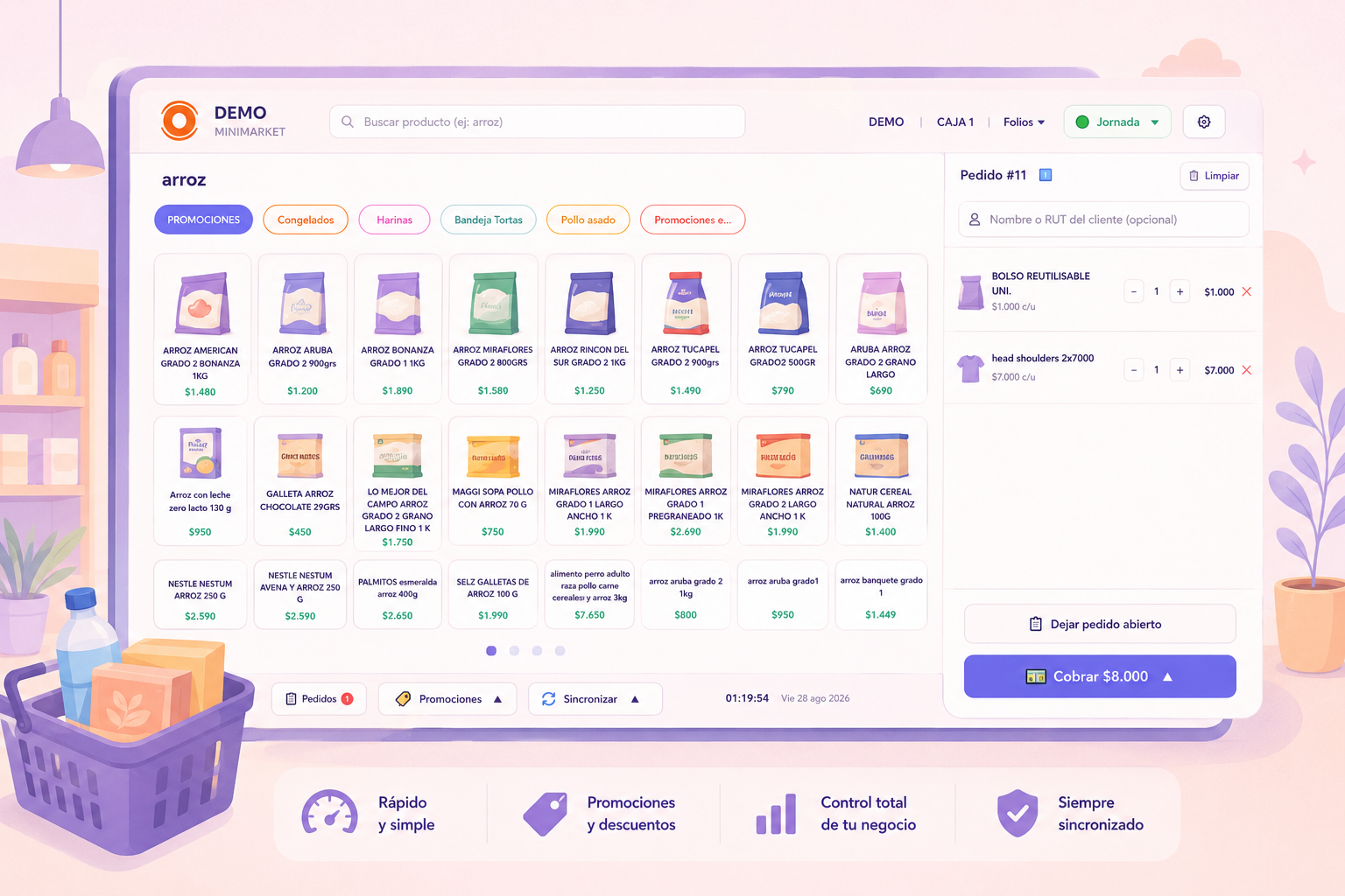 Pantalla de venta de Clico Punto de Venta con búsqueda de productos y el pedido en curso